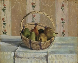 Mele e pere in un cesto rotondo da Camille Jacob Pissarro